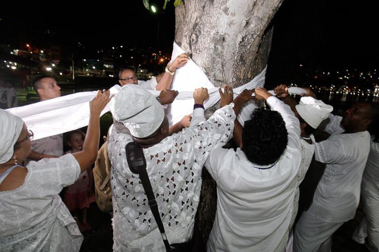 Por paz e tolerância, adeptos do candomblé vestem árvores de branco na RMS