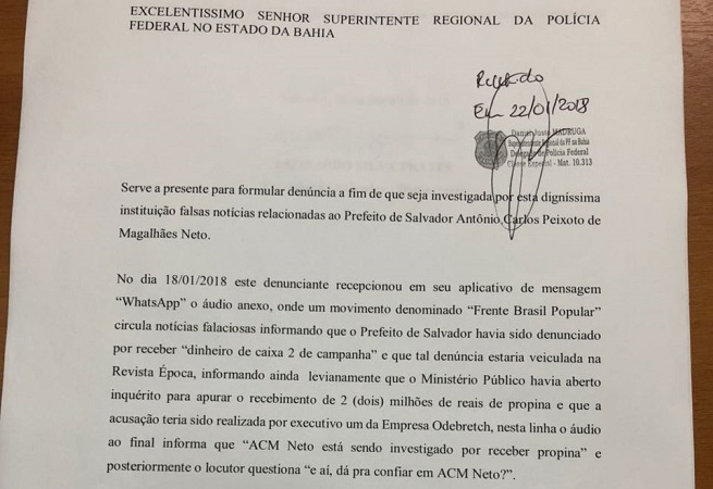 Leo Prates denuncia “fake news” contra ACM Neto à Polícia Federal