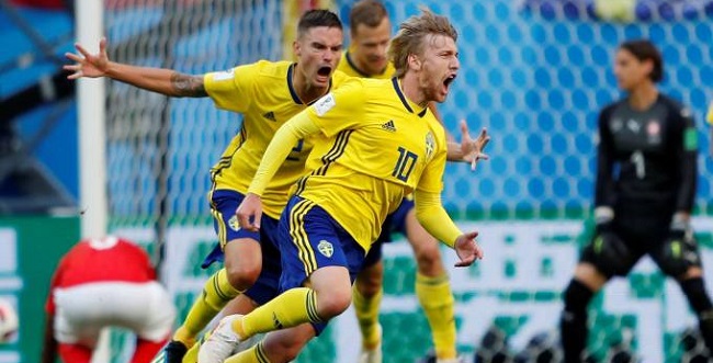 Suécia vence a Suíça por 1 a 0 e avança às quartas de final; veja o gol