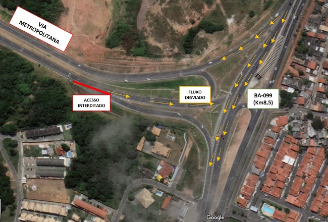 Bahia Norte interdita temporariamente a saída da Via Metropolitana