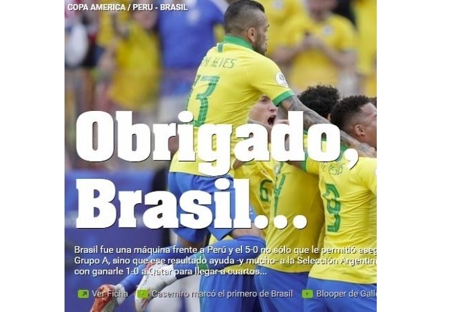 Goleada do Brasil favorece a Argentina e imprensa “hermana” agradece