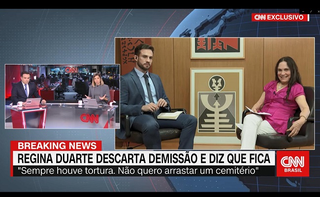 Regina Duarte minimiza ditadura e interrompe entrevista à CNN Brasil; assista