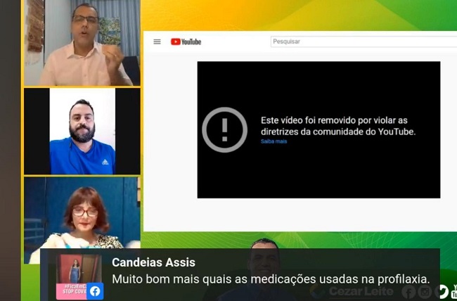 Live de Cezar Leite sobre uso da hidroxicloroquina é derrubada pelo YouTube