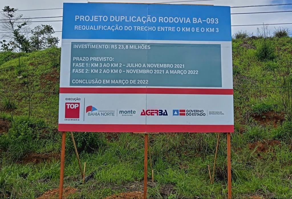 Bahia Norte vai investir R$ 24 milhões na duplicação dos quilômetros iniciais da BA-093