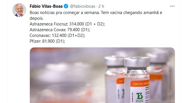 Bahia vai receber mais 607 mil doses de vacina a partir de terça-feira