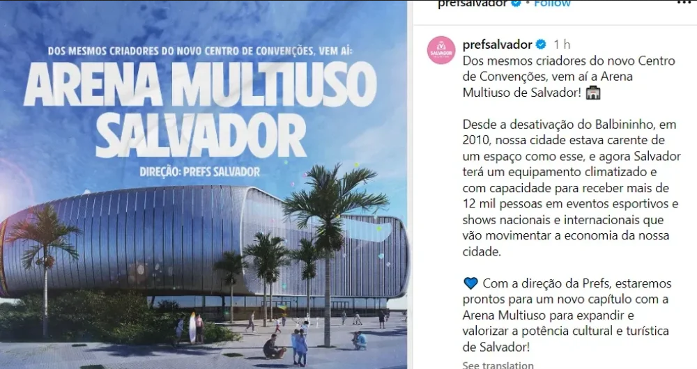 Prefeitura de Salvador anuncia construção de arena multiuso na Boca do Rio